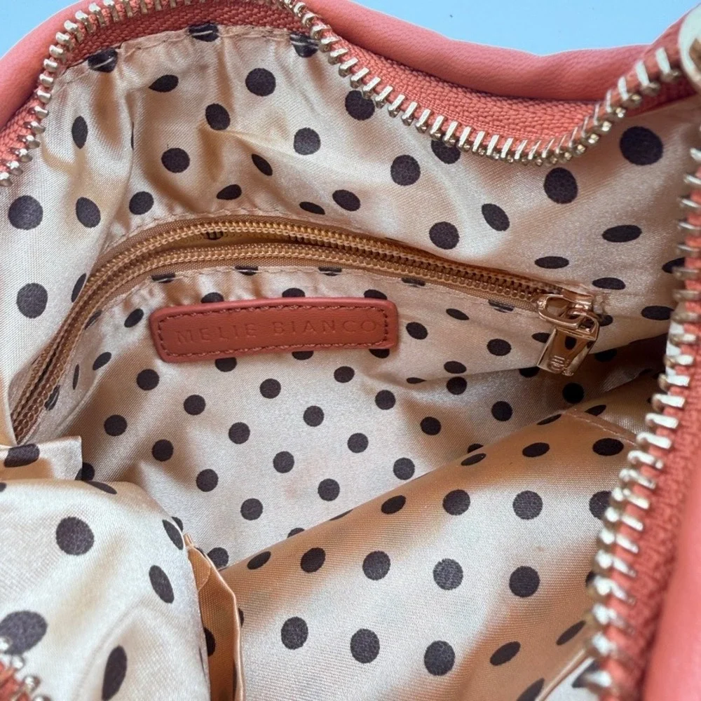 Melie Bianco Woven Vegan Leather Hobo Shoulder Bag Coral NWOT Small Zip Purse